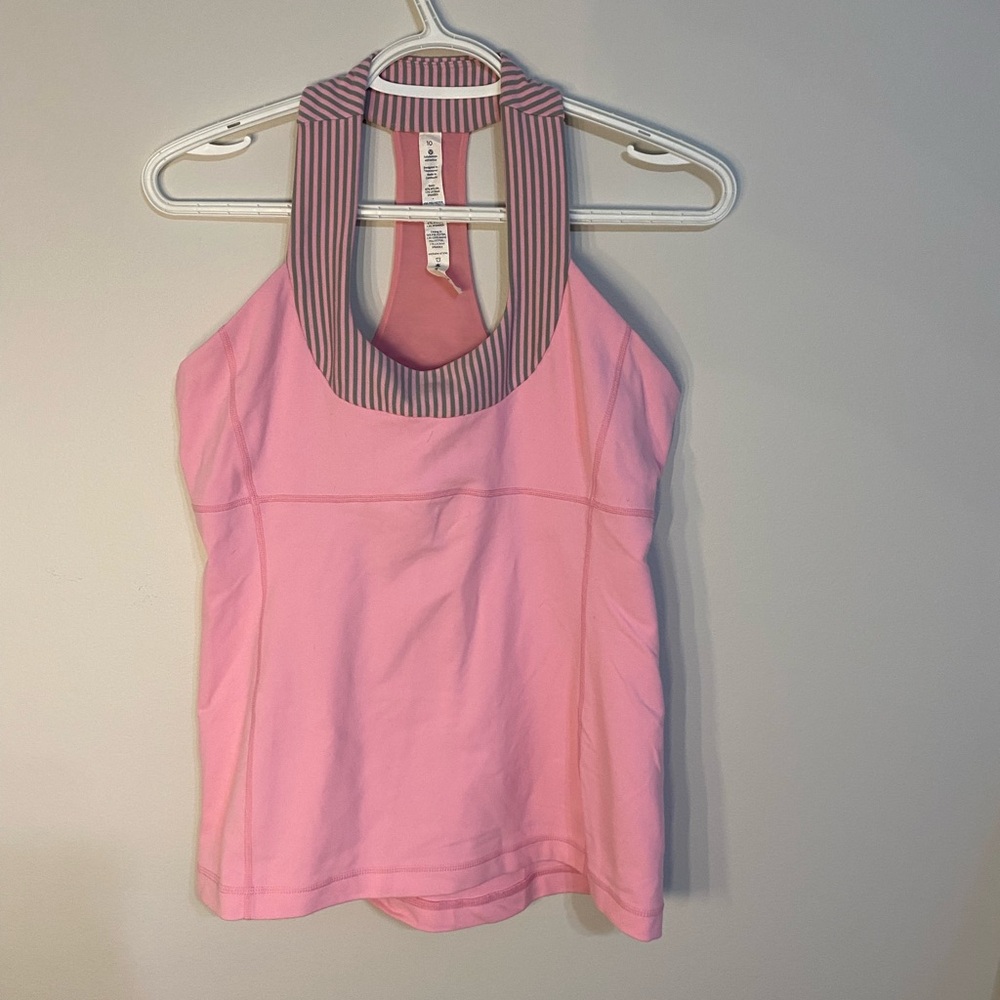 Lululemon Athletica Pink and Gray Striped Top